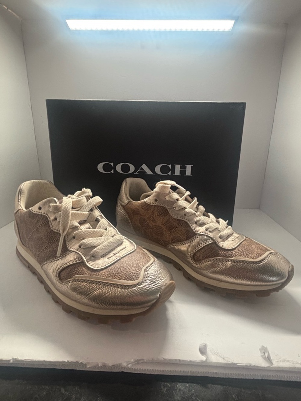 Coach Metallic and Beige Runner Sneakers - Picture 1 of 7